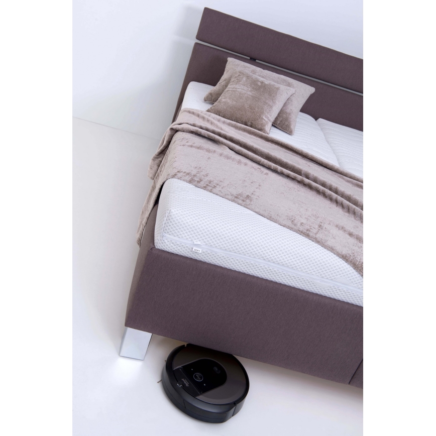 Pat tapițat ALIS 180 x 200 cm, cu saltea și spațiu de depozitare, maro