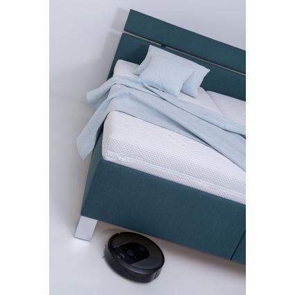 Pat tapițat ALIS 180x200 cm cu saltea și spațiu de depozitare, petrol