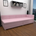 Pat tapițat AMSTERDAM 90x200 cm, roz, cu tăblie universală și spațiu de depozitare