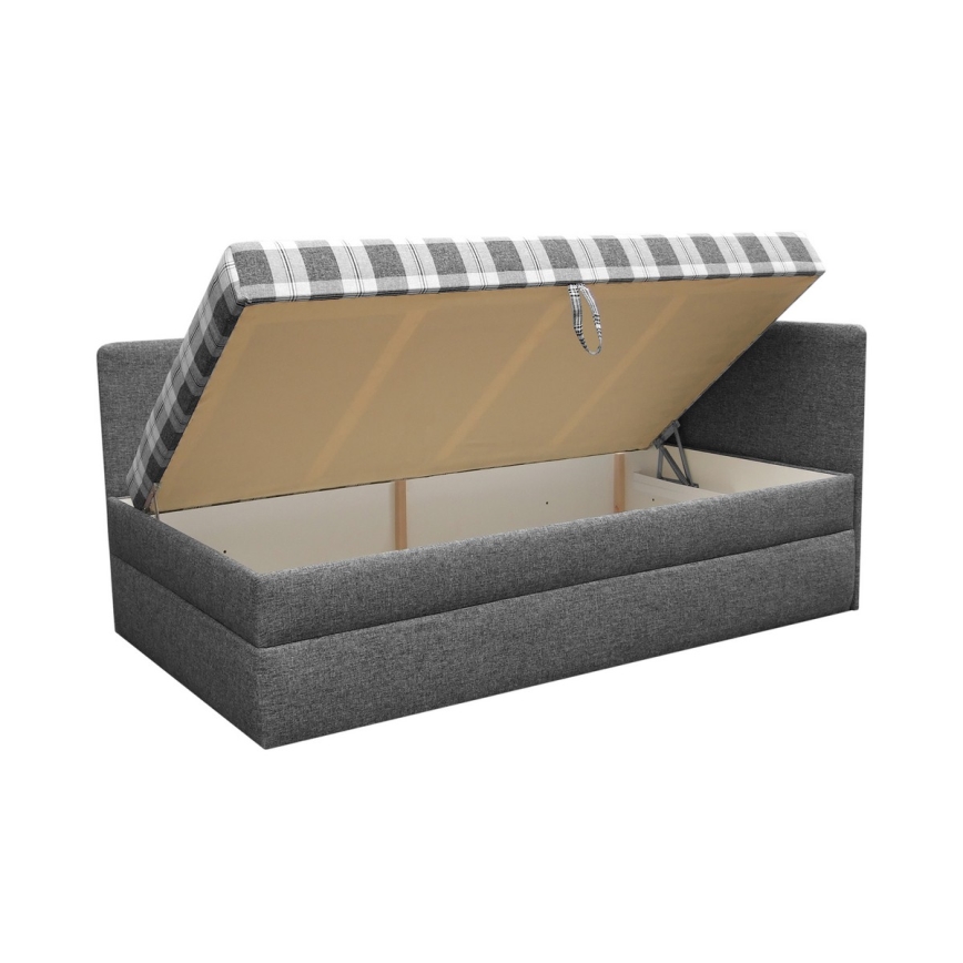 Pat tapițat ARLY 110x200 cm, cu tăblie reversibilă stânga/dreapta, antracit/alb