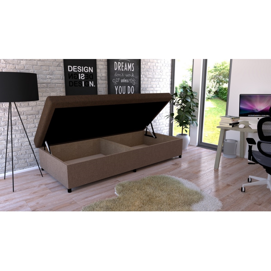 Pat tapițat cu spațiu de depozitare CORY 80x200 maro