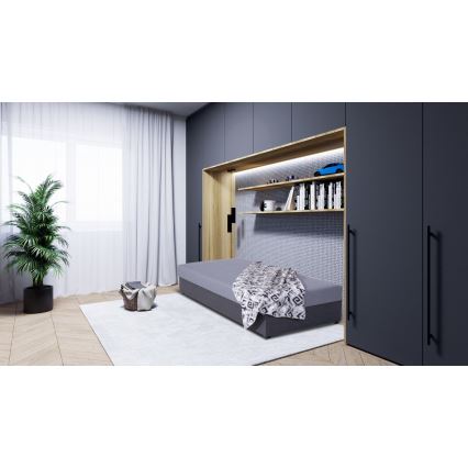 Pat tapițat cu spațiu de depozitare JACOB XL, 90x200 cm, capacitate 130 kg, gri