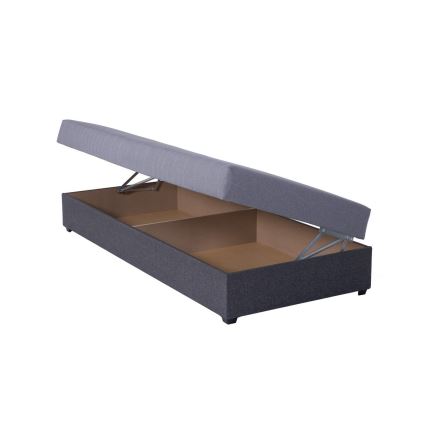 Pat tapițat cu spațiu de depozitare JACOB XL, 90x200 cm, capacitate 130 kg, gri