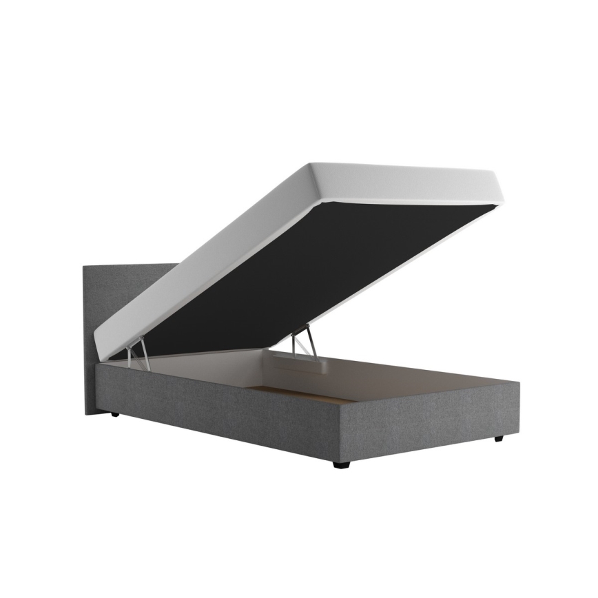 Pat tapițat DARIA, 120 x 200 cm, cu spațiu de depozitare și saltea, gri