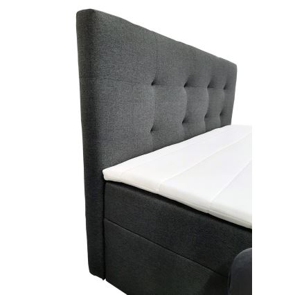 Pat tapițat EMBER 160x200 cm, cu saltele, topper și spațiu de depozitare, antracit