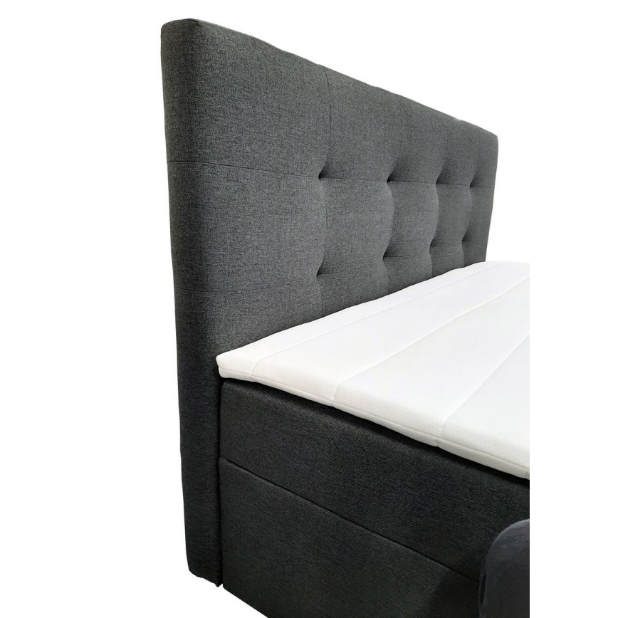 Pat tapițat EMBER 180x200 cm cu saltele, topper și spațiu de depozitare, antracit