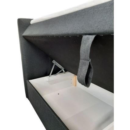 Pat tapițat EMBER 180x200 cm cu saltele, topper și spațiu de depozitare, antracit