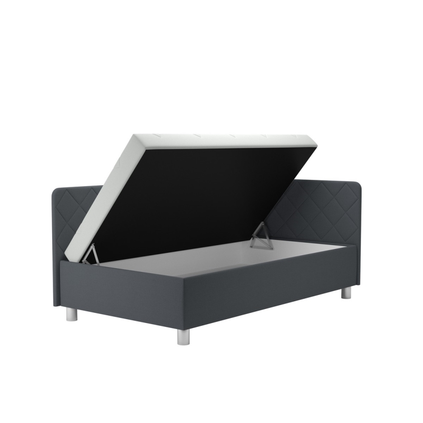 Pat tapițat EMILE 110x200 cm, cu spațiu de depozitare și saltea, gri