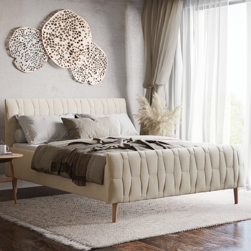 Pat tapițat FLORA 180x200 cm, fără saltea, bej