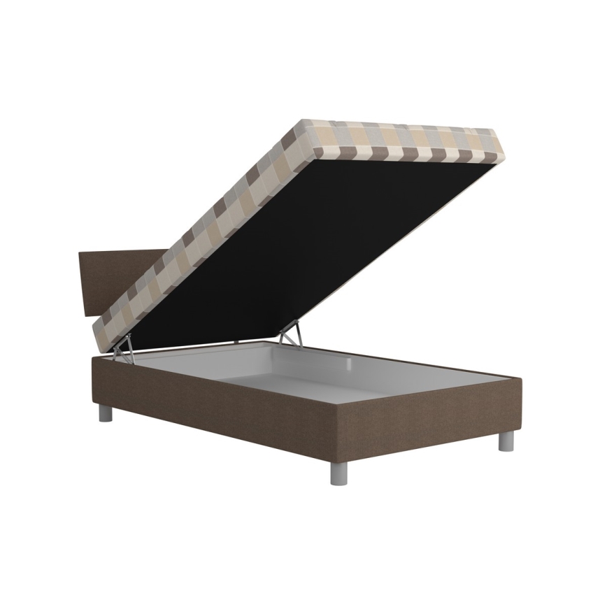 Pat tapițat GEORGE 120 x 200 cm, maro, cu spațiu de depozitare și saltea