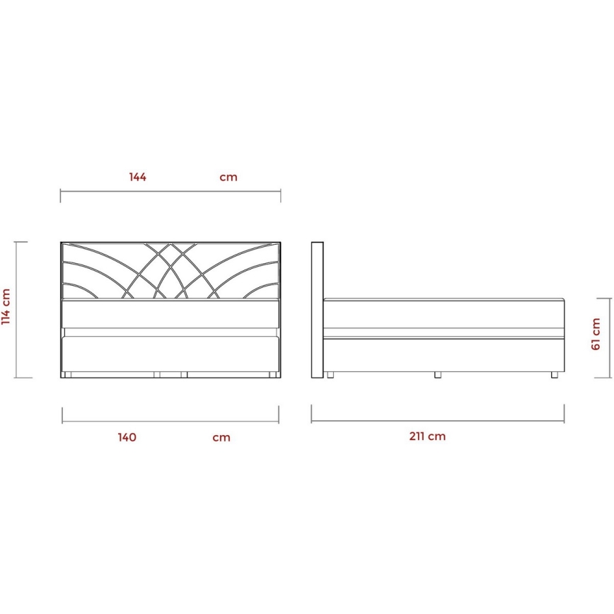 Pat tapițat GINA 140x200 cm, cu saltele și spațiu de depozitare, bej