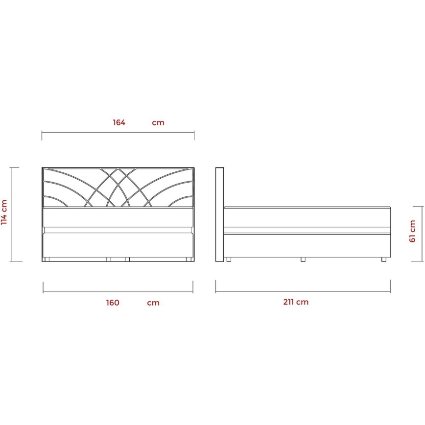 Pat tapițat GINA 160x200 cm, bej, cu saltele incluse și spațiu de depozitare