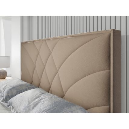 Pat tapițat GINA, 180 x 200 cm, bej, cu saltele și spațiu de depozitare
