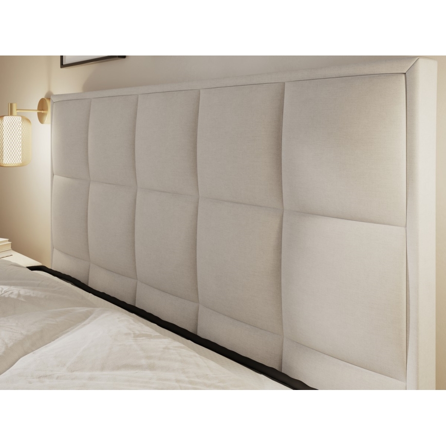 Pat tapițat GRACE 160x200 cm, bej, cu saltele incluse și spațiu de depozitare