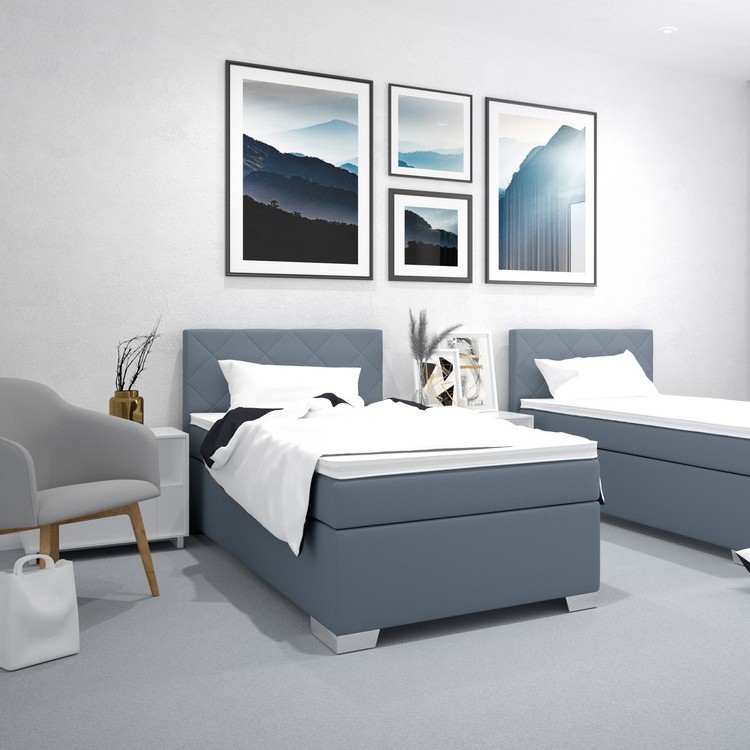 Pat tapițat IDA cu saltea, 90 x 200 cm, albastru