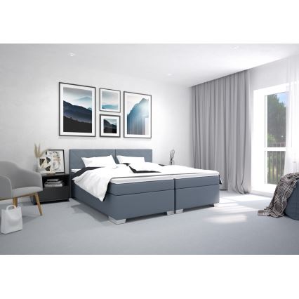 Pat tapițat IDA cu saltea, 90 x 200 cm, albastru