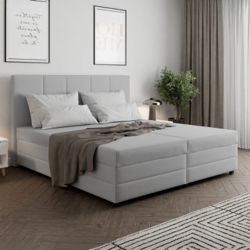 Pat tapițat ISABEL 160 x 200 cm, cu saltea cu arcuri și spațiu de depozitare, gri deschis