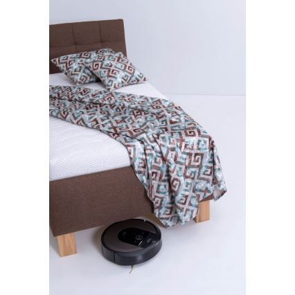 Pat tapițat MARIA ONE 90x200 cm, cu saltea și spațiu de depozitare, maro