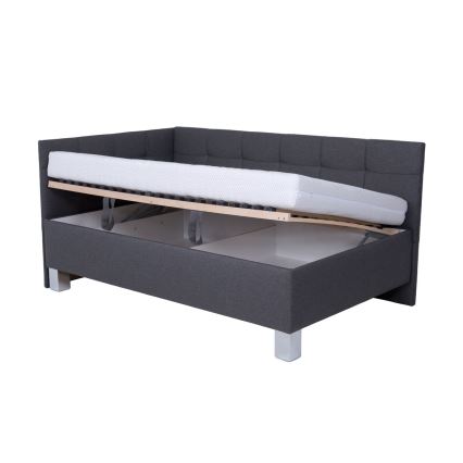 Pat tapițat MARIA PETITE 120x200 cm, cu saltea inclusă și spațiu de depozitare, gri