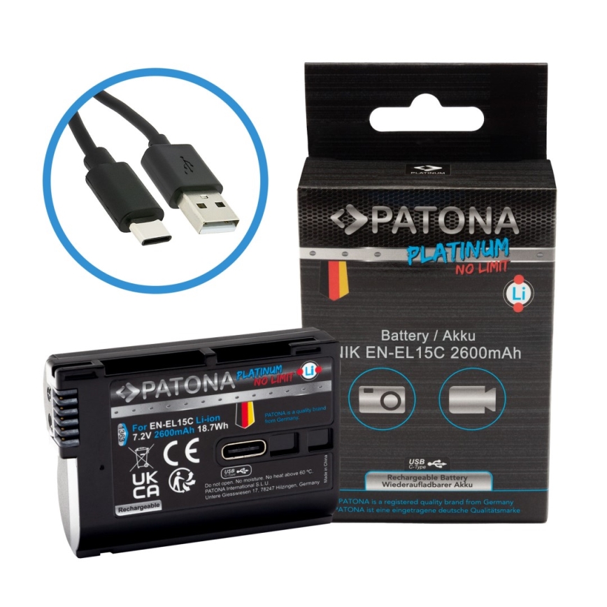PATONA - Acumulator Nikon EN-EL15C 2600 mAh Li-Ion Platinum USB-C