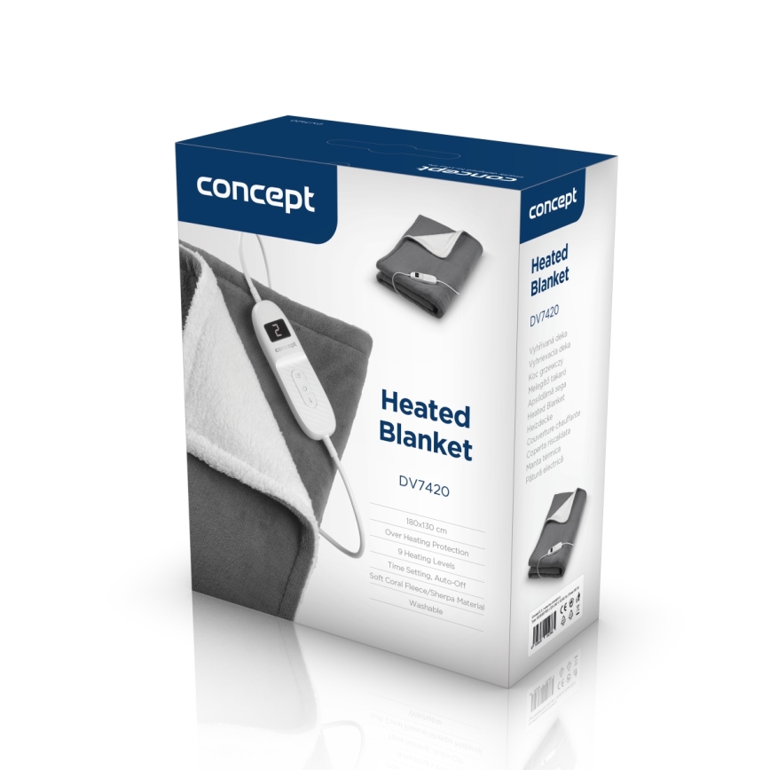 Pătură electrică Concept DV7420, 160 W/230 V, 180 x 130 cm, gri/alb