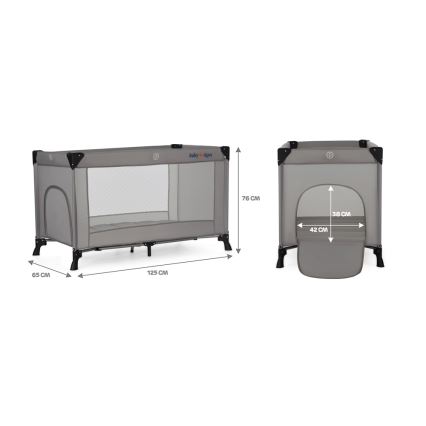 Pătuț de voiaj Baby Tiger VIKI gri KINDERKRAFT