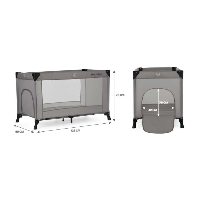 Pătuț de voiaj Baby Tiger VIKI gri KINDERKRAFT