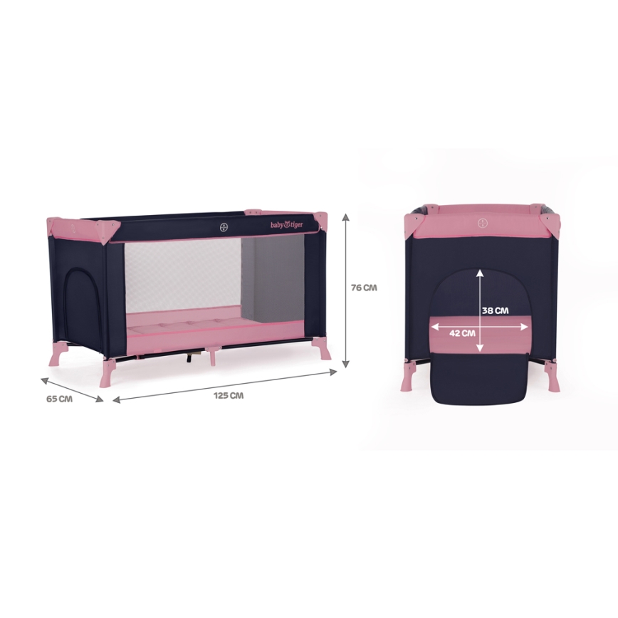 Pătuț de voiaj Baby Tiger VIKI roz KINDERKRAFT