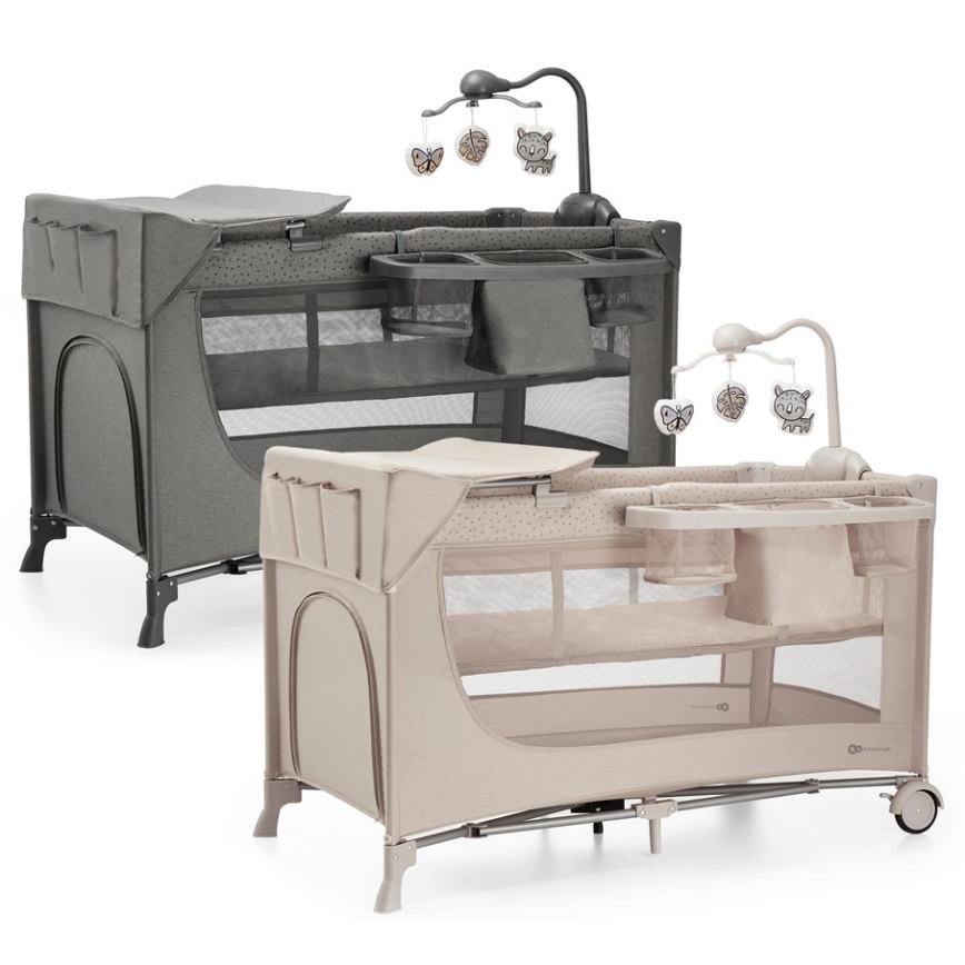 Pătuț de voiaj KINDERKRAFT JOY 2 gri cu accesorii