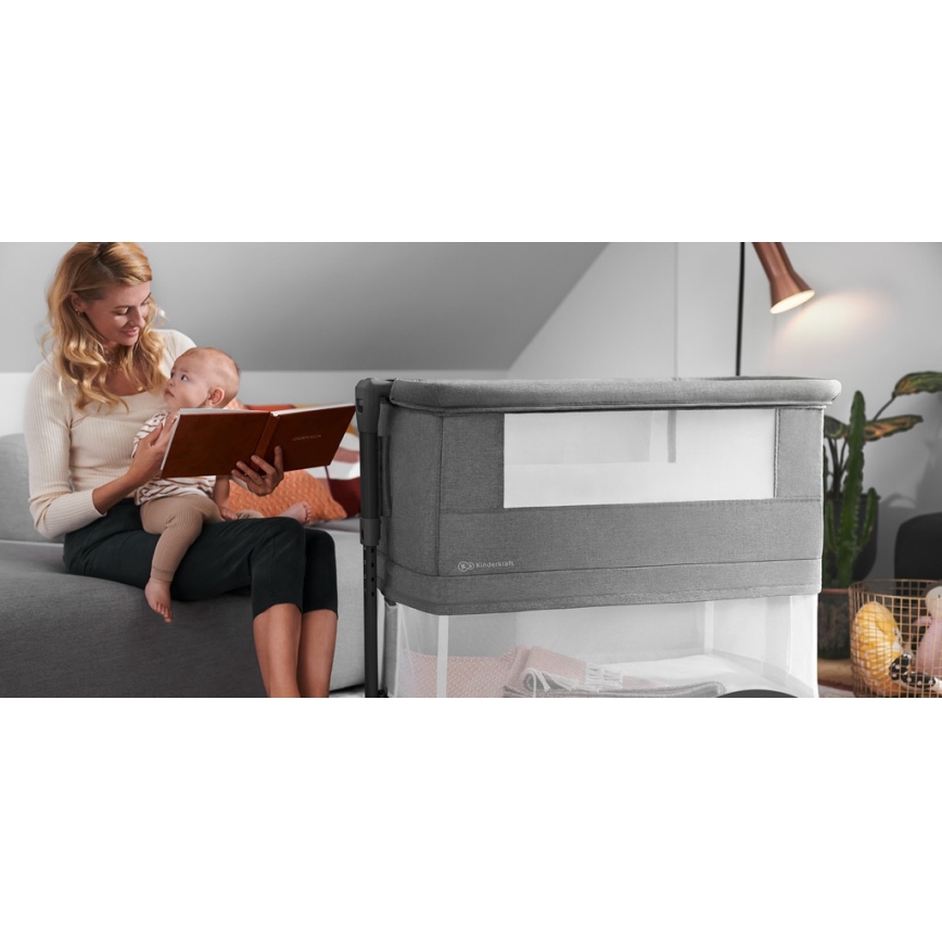 Pătuț pentru bebeluși KINDERKRAFT NESTE GROW gri închis