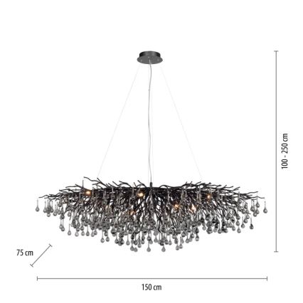Paul Neuhaus 2031-18 - Lustră pe cablu ICICLE 15xG9/40W/230V 75x150 cm negru