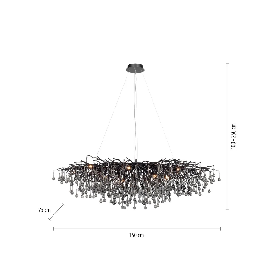 Paul Neuhaus 2031-18 - Lustră pe cablu ICICLE 15xG9/40W/230V 75x150 cm negru