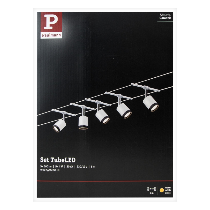 Paulmann 3981 - Set 5xLED/4W sistem complet pe cablu TUBE 230V crom mat/negru