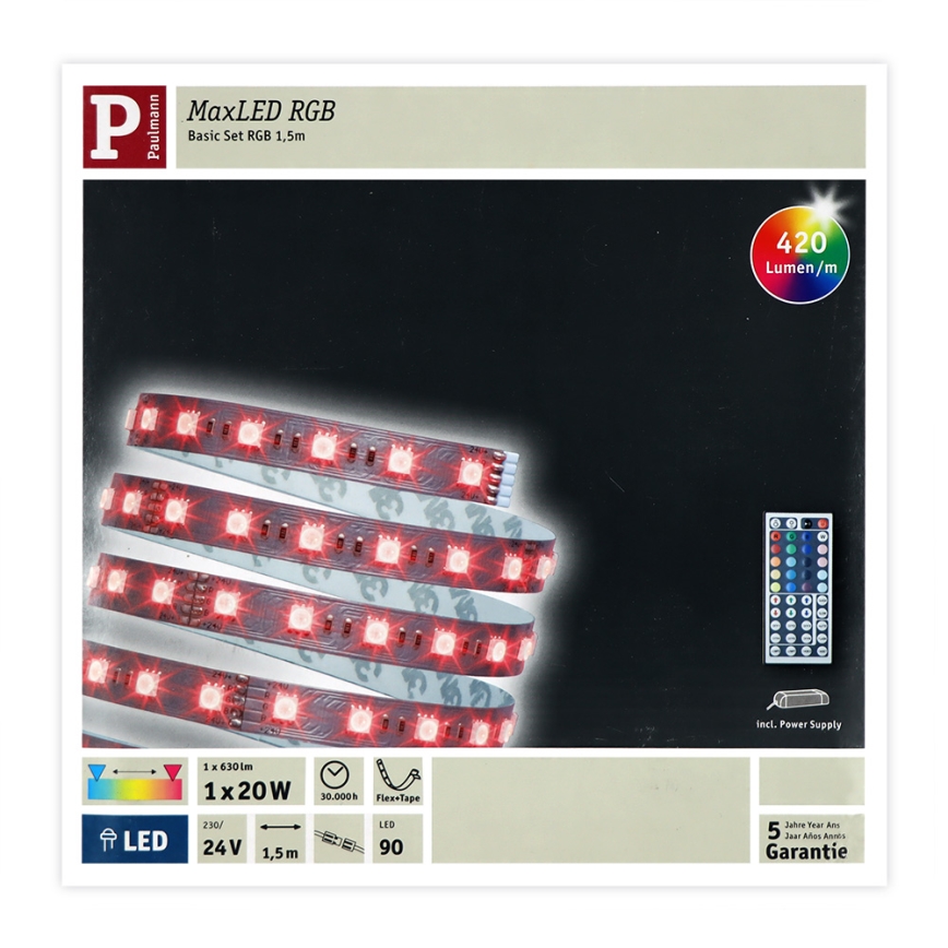 Paulmann 70587 - Bandă LED RGB MAXLED reglabilă 1,5 m, 20 W, 230 V + telecomandă