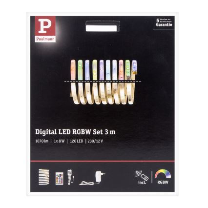 Paulmann 70696 - Bandă LED RGBW/8W reglabilă DIGITAL 3m 230V cu telecomandă