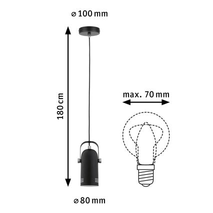 Paulmann 79766 - Pendul LED LAVEA 1xE27/8W pe cablu, 230V, negru
