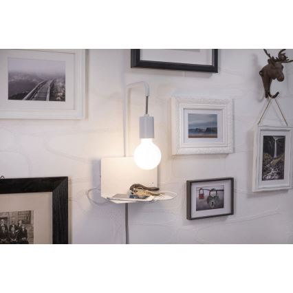 Paulmann 79812 - Lampă de perete CALVANI cu poliță și port USB, 1xE27/40W, 230V, albă