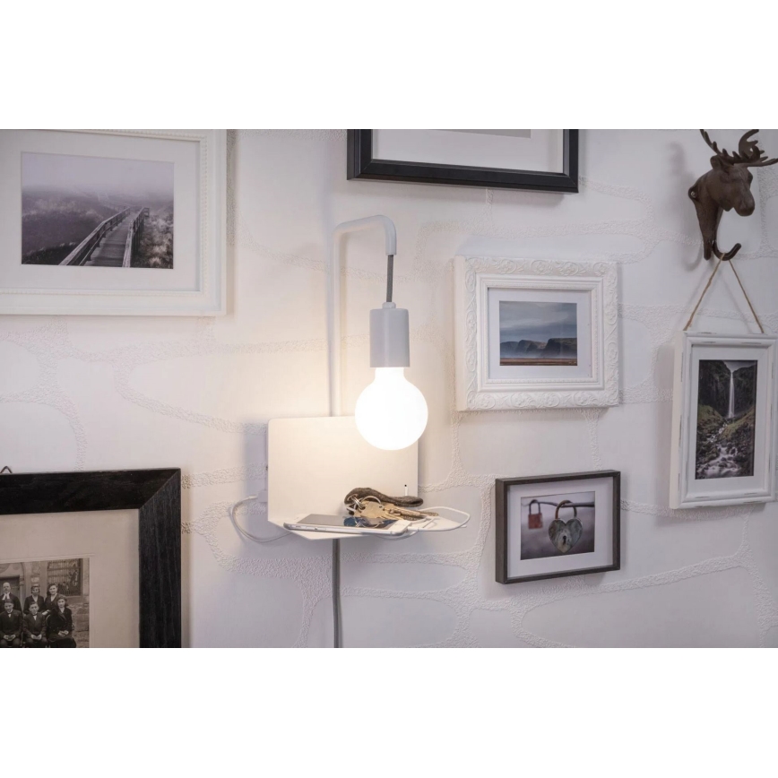 Paulmann 79812 - Lampă de perete CALVANI cu poliță și port USB, 1xE27/40W, 230V, albă