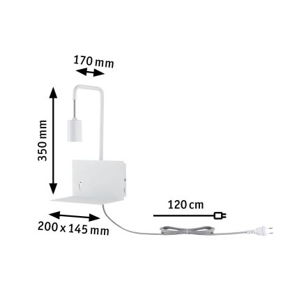 Paulmann 79812 - Lampă de perete CALVANI cu poliță și port USB, 1xE27/40W, 230V, albă