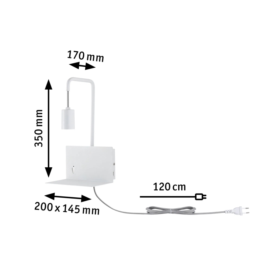 Paulmann 79812 - Lampă de perete CALVANI cu poliță și port USB, 1xE27/40W, 230V, albă