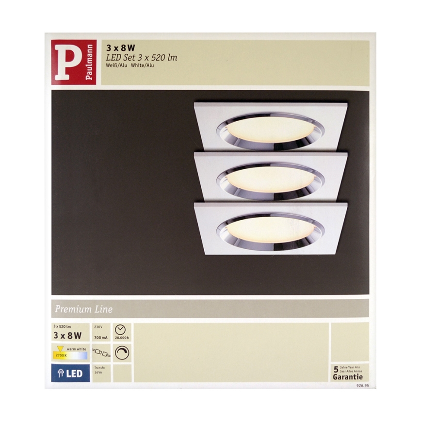 Paulmann 92695 - SET 3x Lampă încastrată dimmabilă LED DICE 3xLED/8W/230V