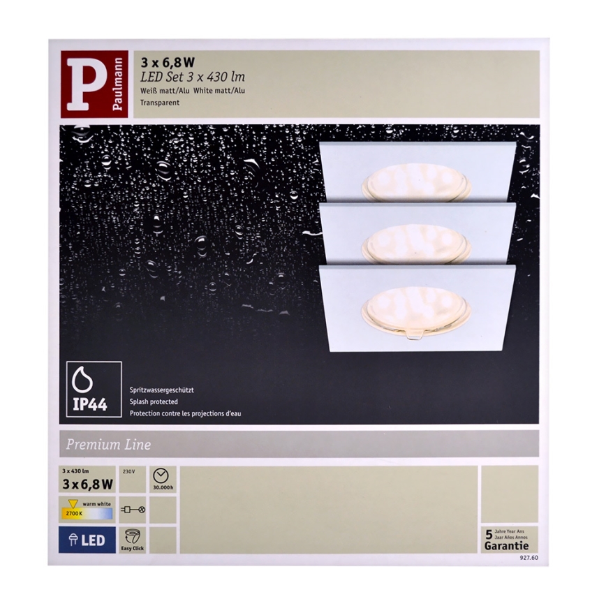 Paulmann 92760 - SET 3X LED Lampă încastrată baie COIN LED/6,8W/230V alb