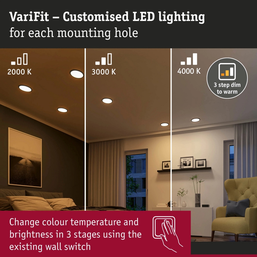 Paulmann 93102 - LED/16W IP44 Corp de iluminat încastrat pentru baie AREO 230V 2000/3000/4000K Ø 23 cm negru