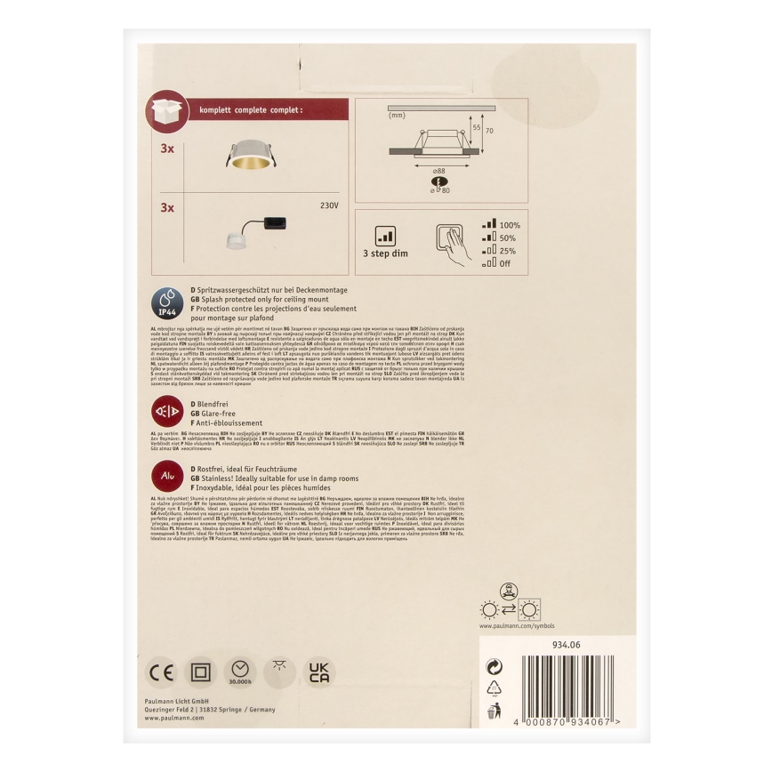 Paulmann 93406 - SET 3xLED/6,5W IP44 Lumină încastrabilă reglabilă pentru baie COLE 230V