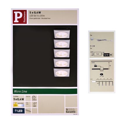 Paulmann 93587 - SET 5x Lampă încastrată LED 5xLED/0,4W/12V/230V 2700K