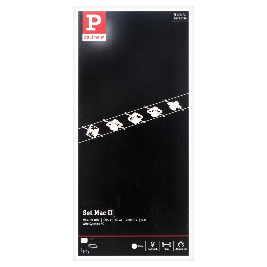 Paulmann 94134 - Set 5x GU5.3/10W, sistem complet pe cablu MAC, 230V, alb