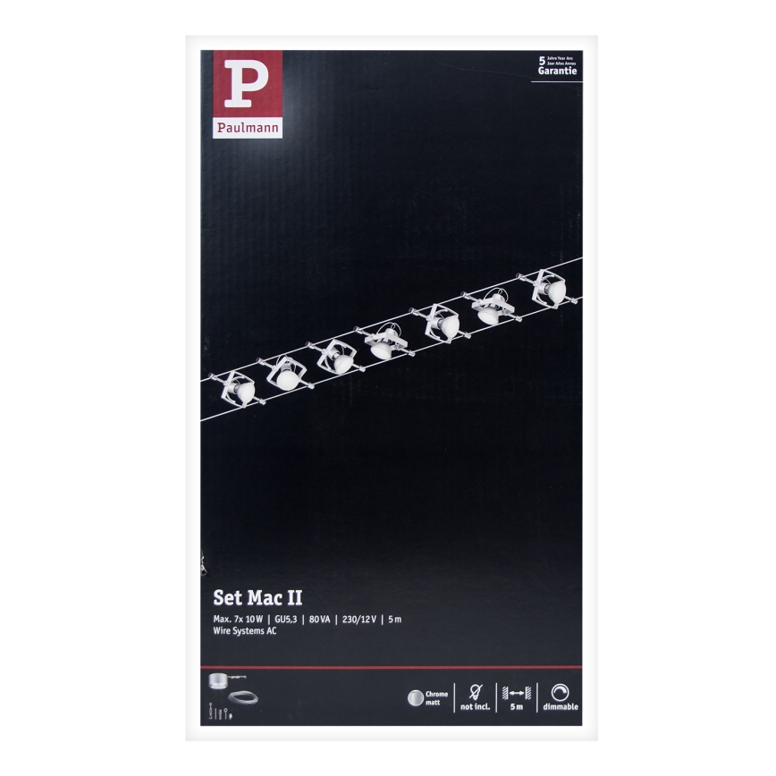 Paulmann 94152 - Sistem complet cu cablu MAC 230V, set de 7 socluri GU5,3/10W, crom mat
