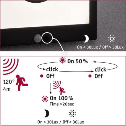Paulmann 94263 - LED/1,2W IP44 Lumină solară de perete cu senzor TAIJA 3,7V 1800 mAh