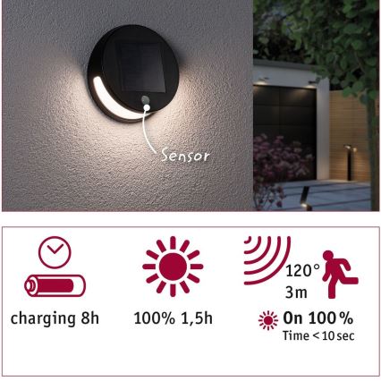 Paulmann 94265 - Lumină solară de exterior cu LED/3W IP44 și senzor HELENA 3,7V 1800 mAh