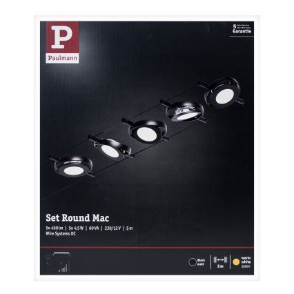 Paulmann 94418 - Set 5x LED/4,5W sistem complet cu cablu ROUNDMAC 230V negru